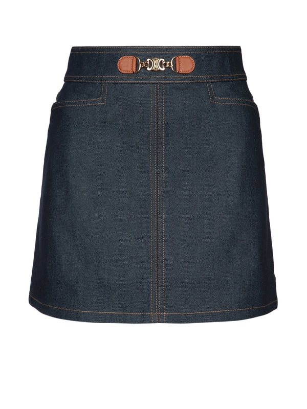 Triomphe Belted Denim Skirt