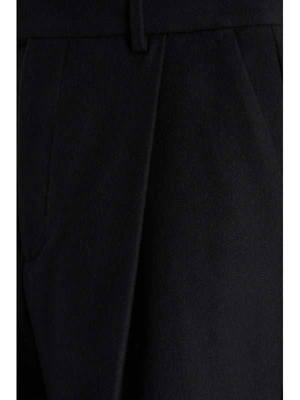 Black Wool Blend Wide Pants