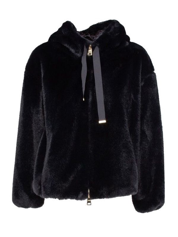 Drawstring Faux Fur Hooded Jacket