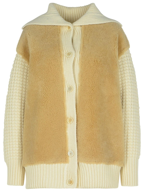 Shearling Insert Knit Cardigan