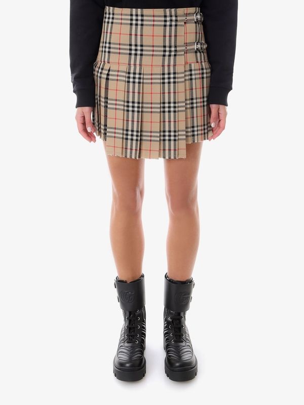 Buckle Strap Check Wool Skirt