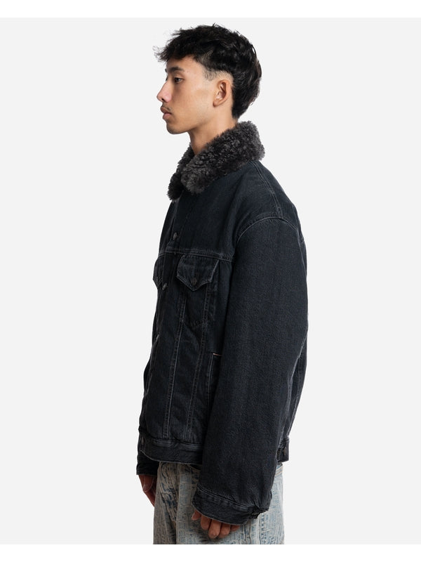 Faux Shearling Collar Denim Jacket