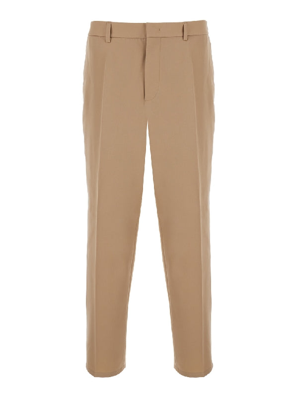 Beige Pants with Elastic Waistband in Wool Man Trousers