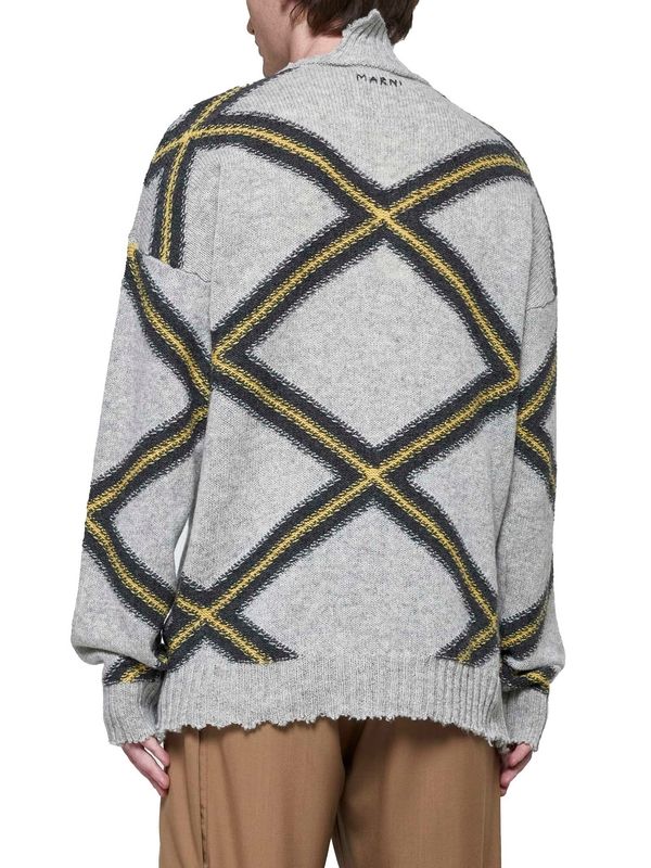 Argyle Pattern High Neck Wool
  Knit