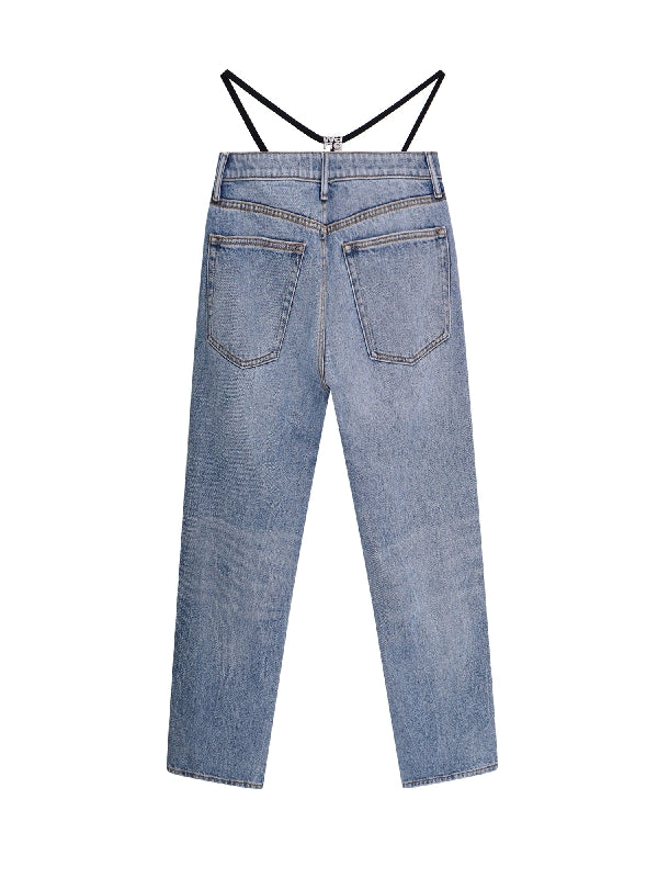 alexanderwang - Rhinestone Logo Strap Denim Pants - Jente
