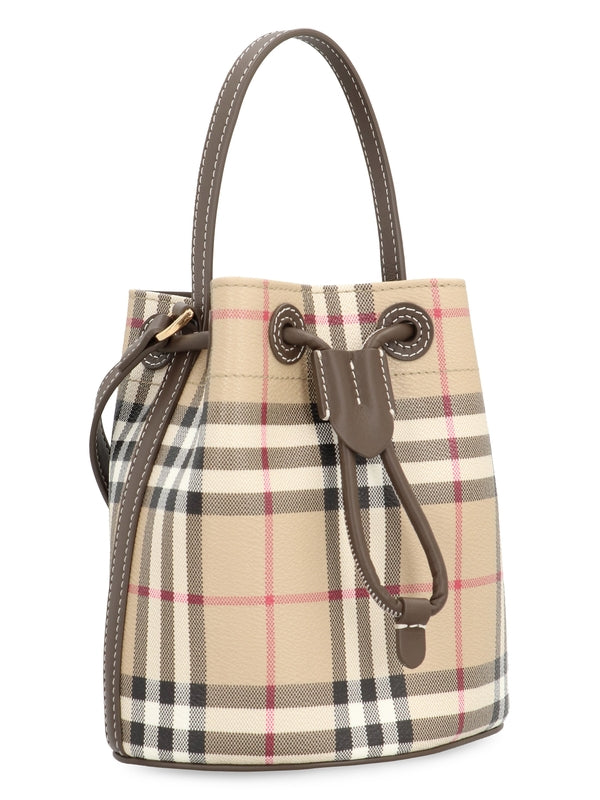 Check Pattern Leather Detail Bucket Bag