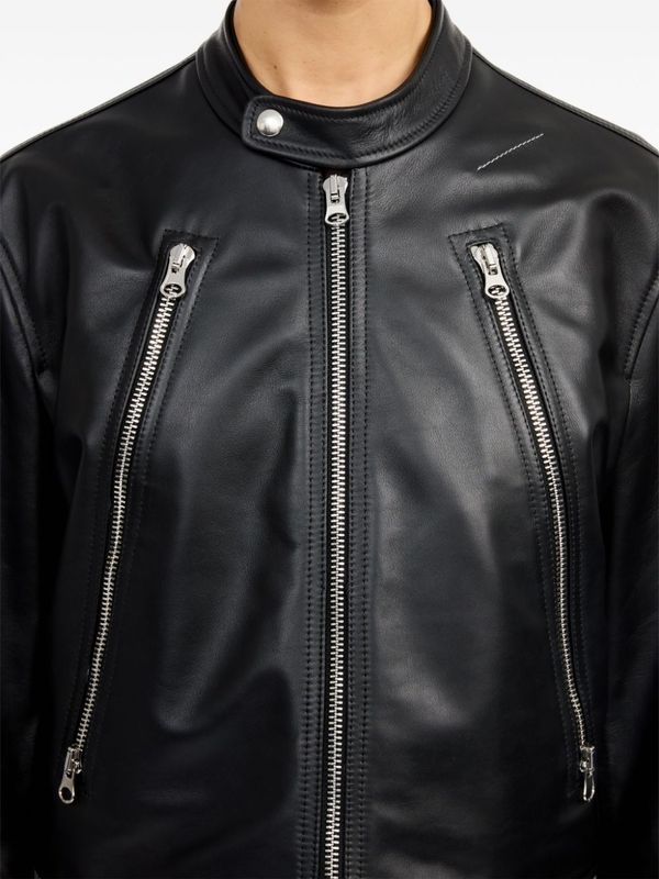 Back Stitch Leather Biker Jacket