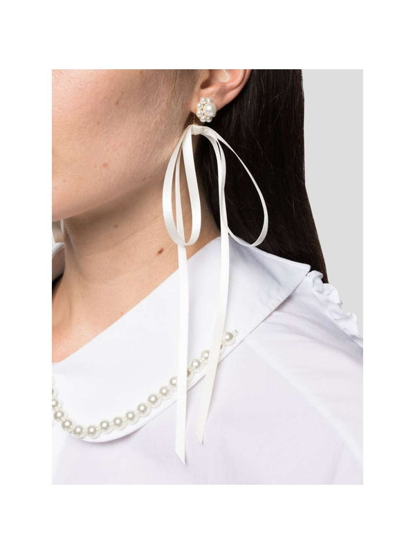 Pearl Detail Bow Embellished Earrings