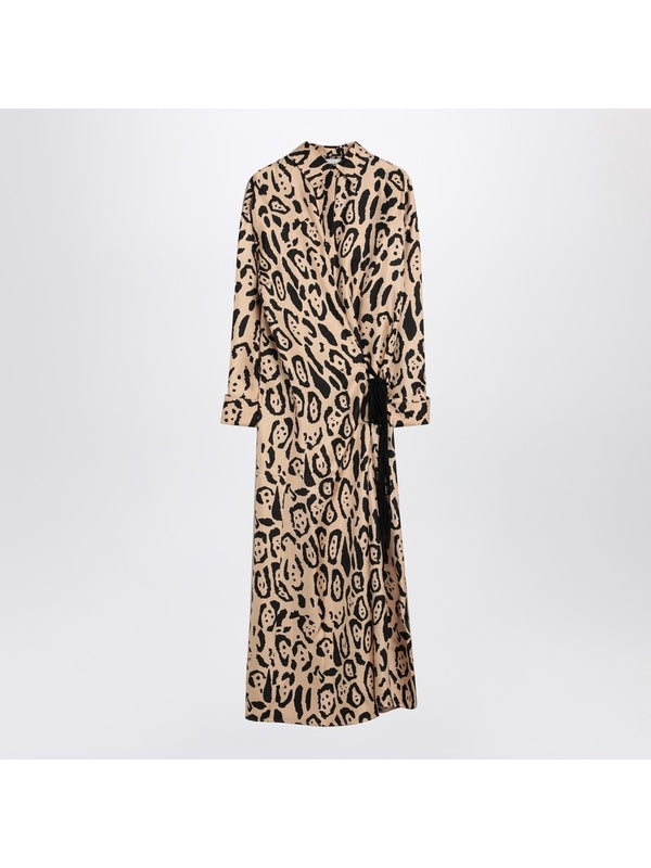 Animal Printed Silk Long Dress