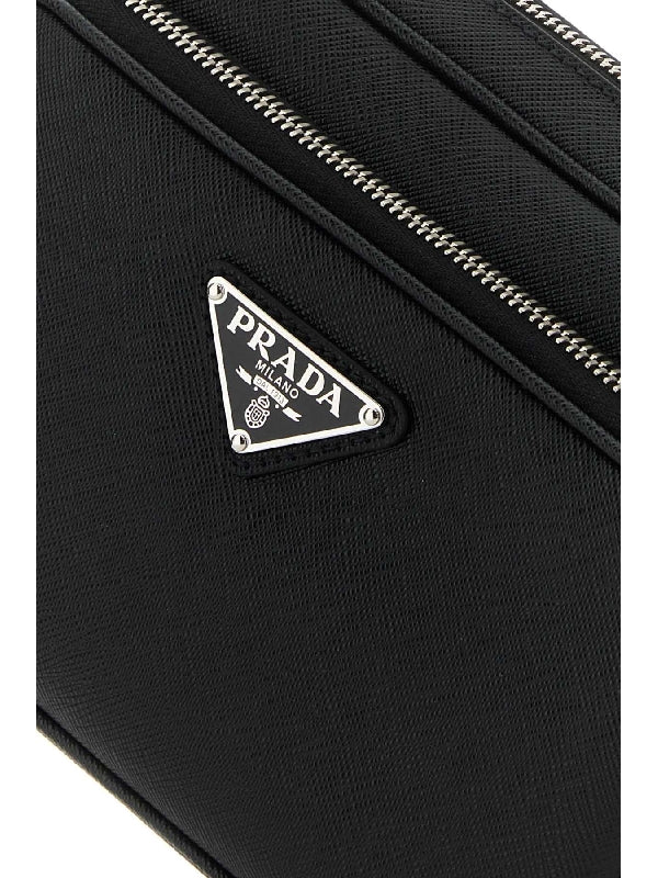 Triangle Logo Saffiano Leather Crossbody
  Bag