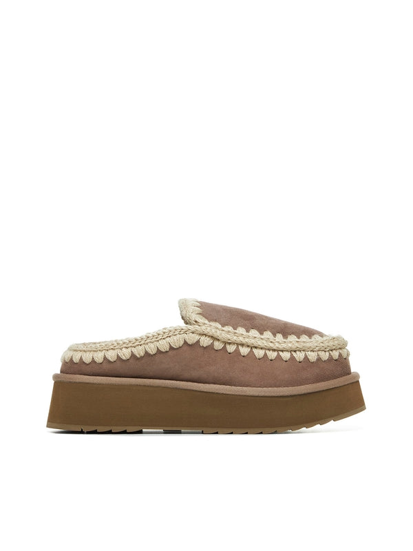 Beige Leather Backless Loafers