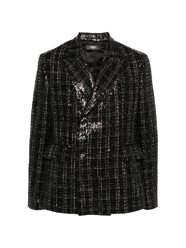 Sequin Trim Boucle Single Jacket