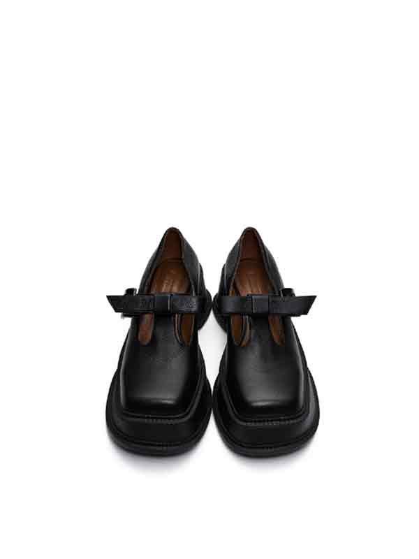 Cut-out Bow Black Loafers
