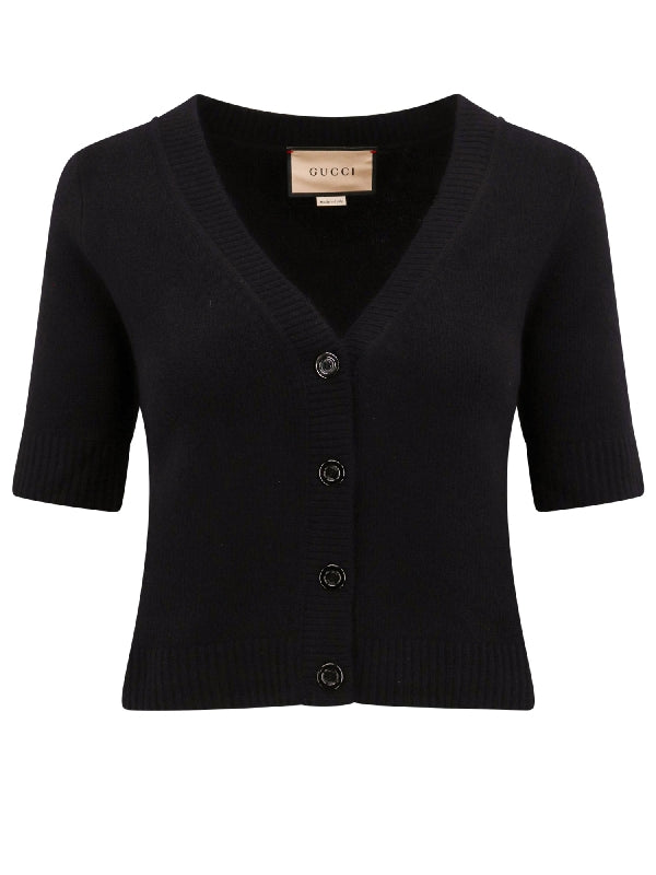 Back Logo Wool Cashmere V-Neck Cardigan