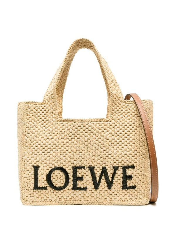 Logo Embroidered Raffia Small Tote Bag