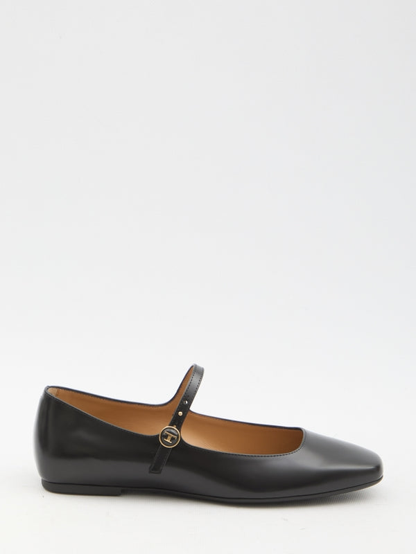 Black Leather Flat Shoes - Jente