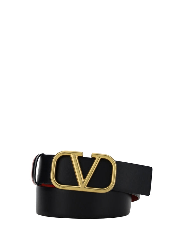 V Logo Leather Reversible Belt