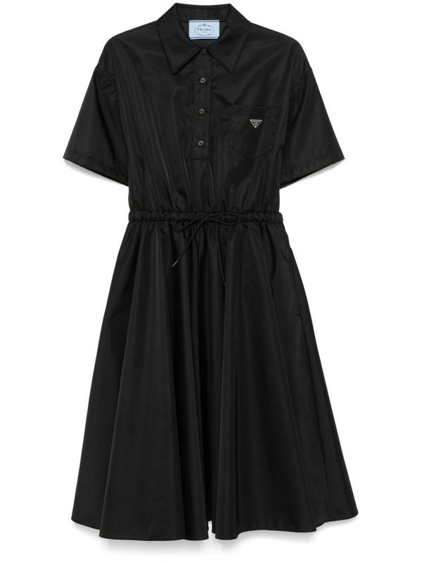 Triangle Logo Nylon Midi Shirt Dress