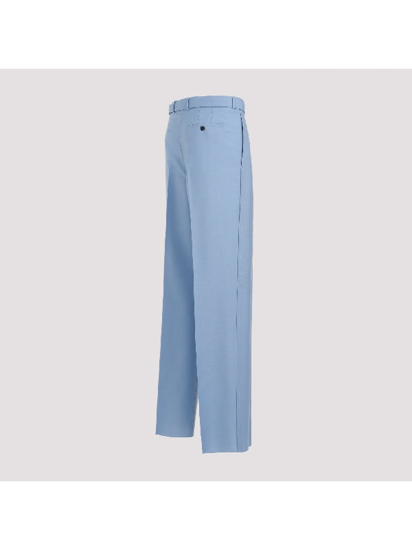 Blue Virgin Wool Belted Pants