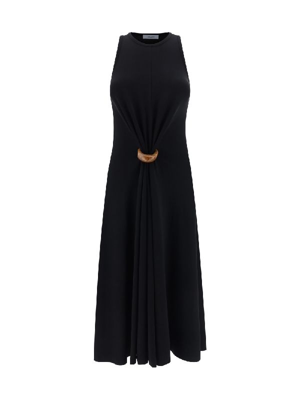 Wood Buckle Detail Satin Long
  Dress