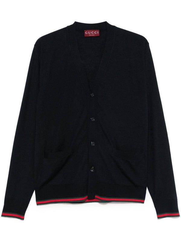 Web Detail Wool V-Neck Cardigan