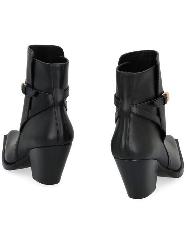 Buckle Strap Leather Ankle Boots