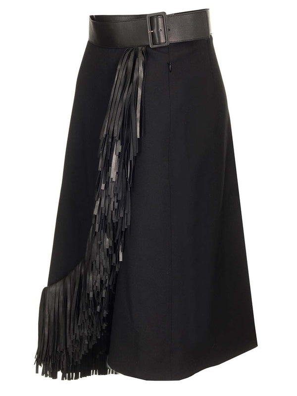 Wool Gabardine Fringed Skirt