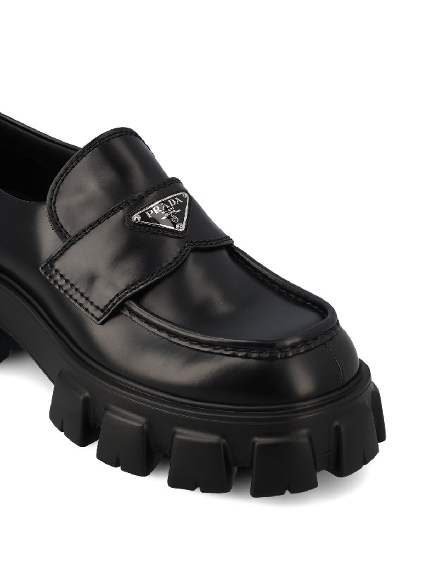 Triangular Logo Chunky Sole Brushed Leather Loafers