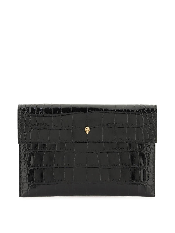 Skull Croc-effect Leather Clutch Bag - Jente