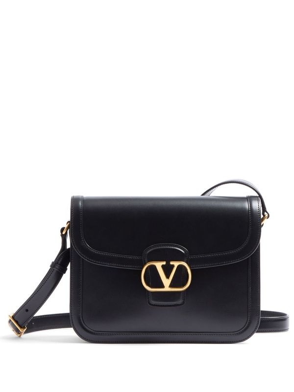 V Logo Detail Flap Leather Crossbody Bag