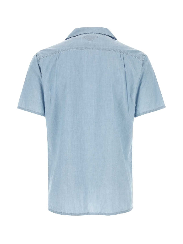 Chambray Cotton Pocket Short Sleeve Shirt