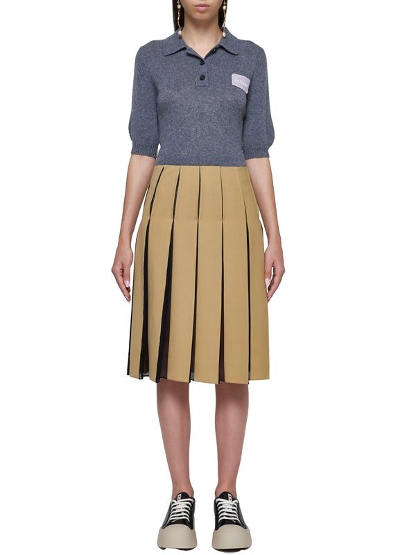 Two-Tone Pleats Midi Skirt