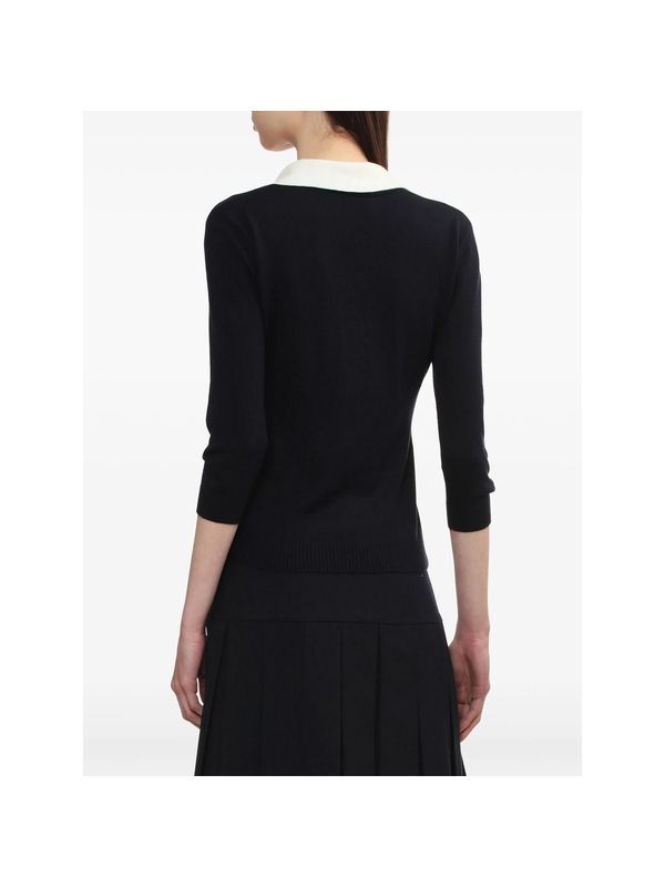 Patchwork Lapel Silk Cashmere Navy Knit