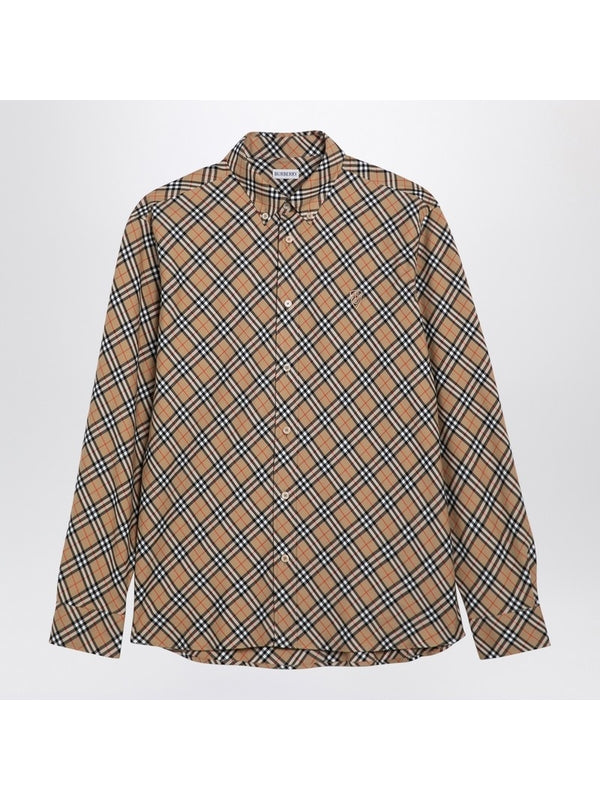 Burberry Beige button-down shirt with Check pattern Shirts