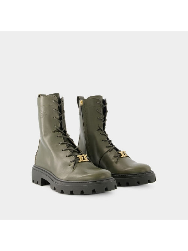 Kate Decorated Pebble Tap Leather Combat
  Boots