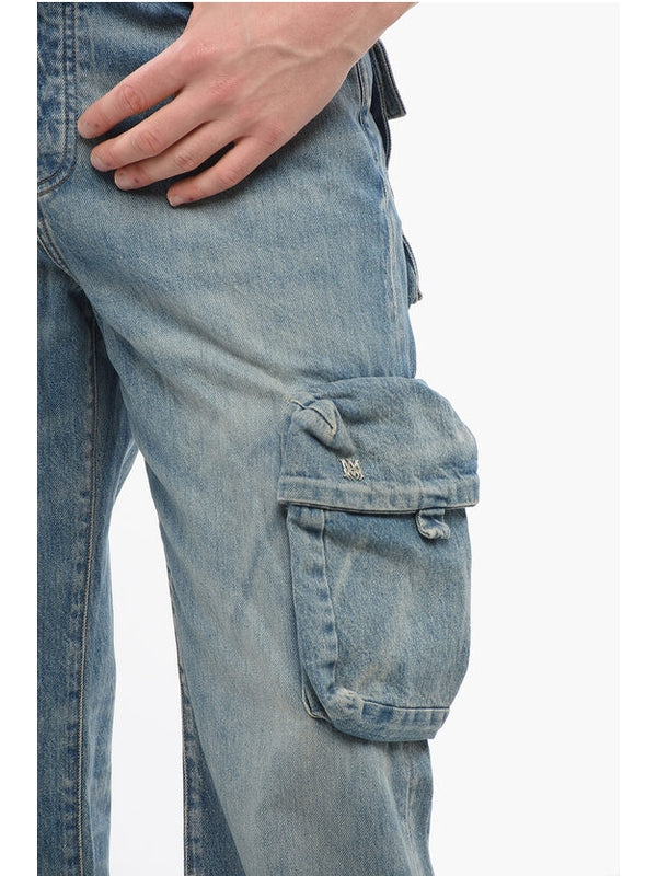 Washing Cotton Cargo Denim Pants