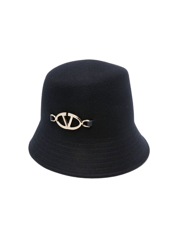 V Logo Decorative Wool Bucket Hat