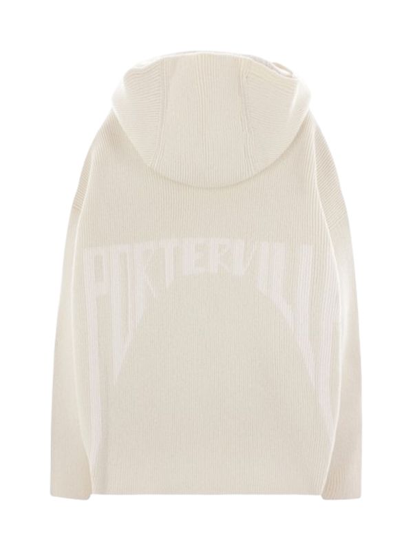 Back Logo Rib Wool Hoodie Cardigan