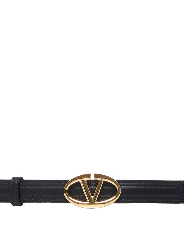 Black V Logo Calfskin Belt