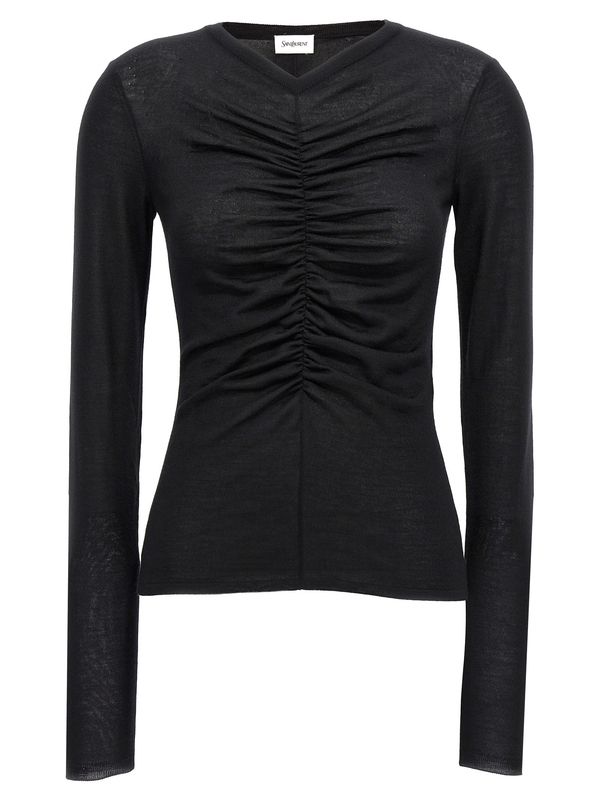 V-Neck Wool Cashmere Long-Sleeve Top