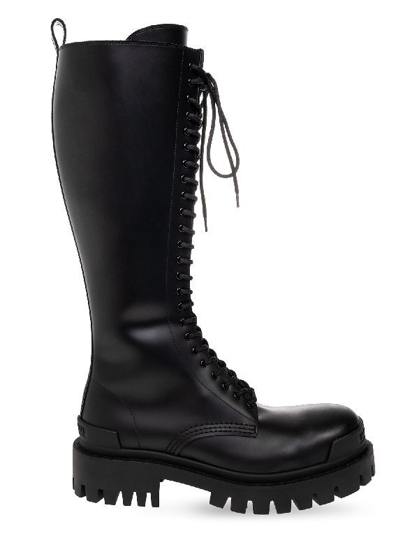 Strike Leather Lace-up Knee-high Boots