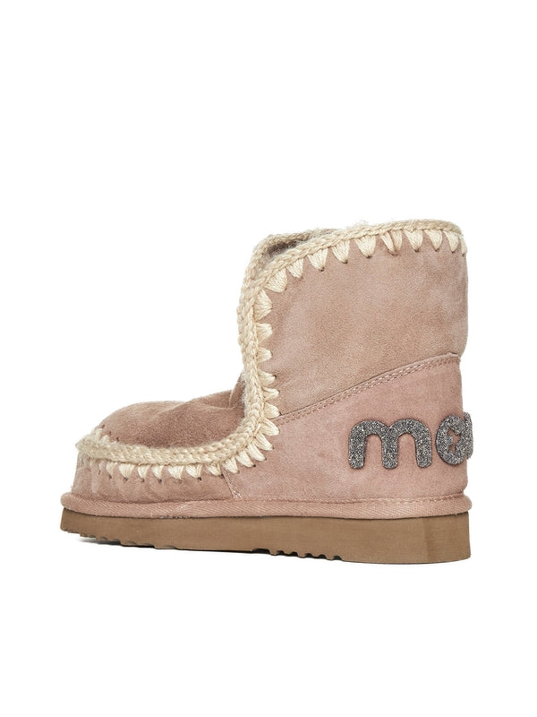 Back Logo Beige Leather Ankle Boots