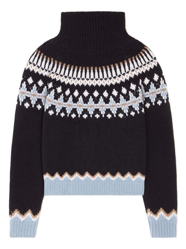 Jacquard Pattern Wool High-neck Knit