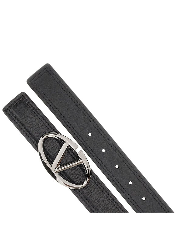 V Logo Leather Belt