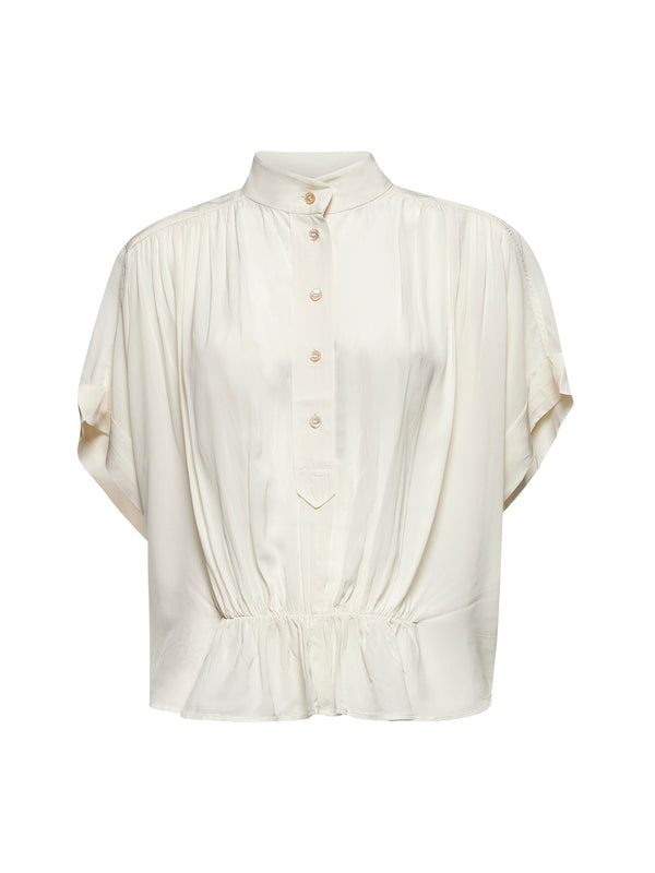 White Half Button Blouse