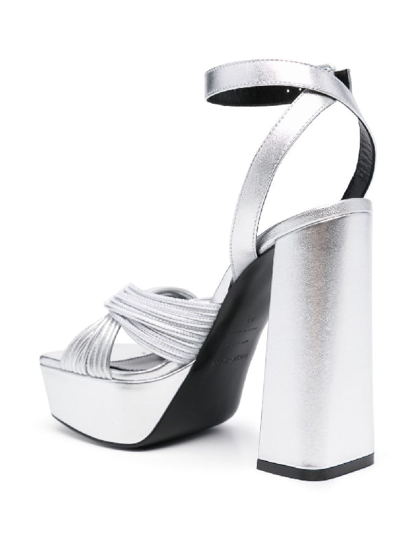 Metallic Braid Strap Sandal Heel