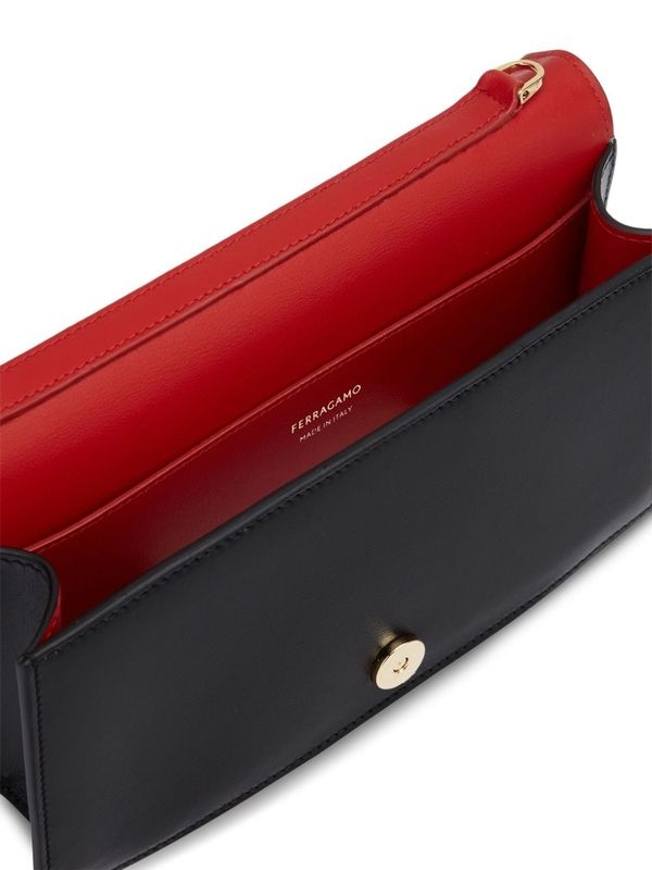 FERRAGAMO - Double Gancini Leather Mini
  Shoulder Bag - Jente