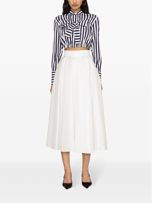 Bow Stripe Crop Cotton Shirt