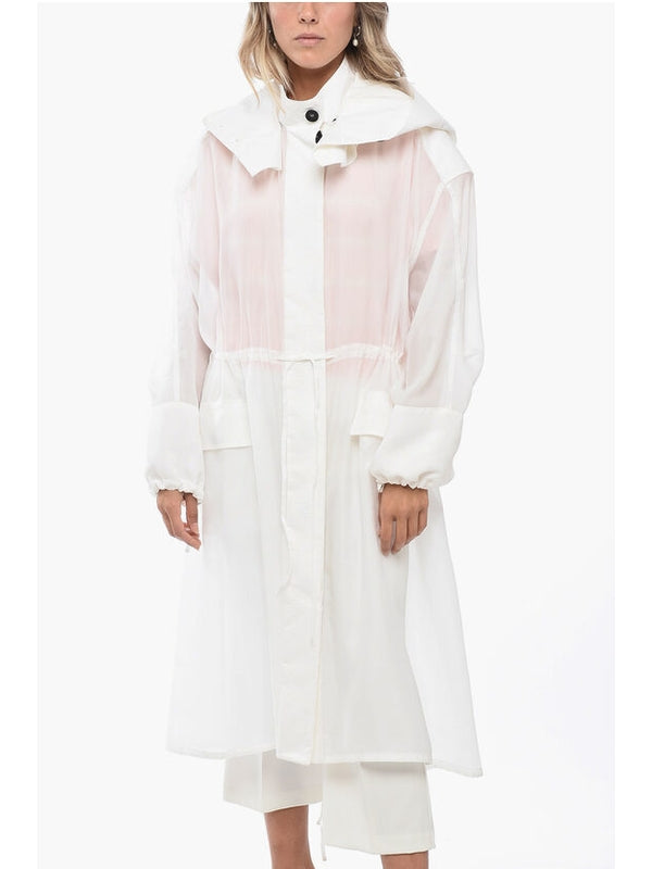 White Silk Nylon Hooded Coat