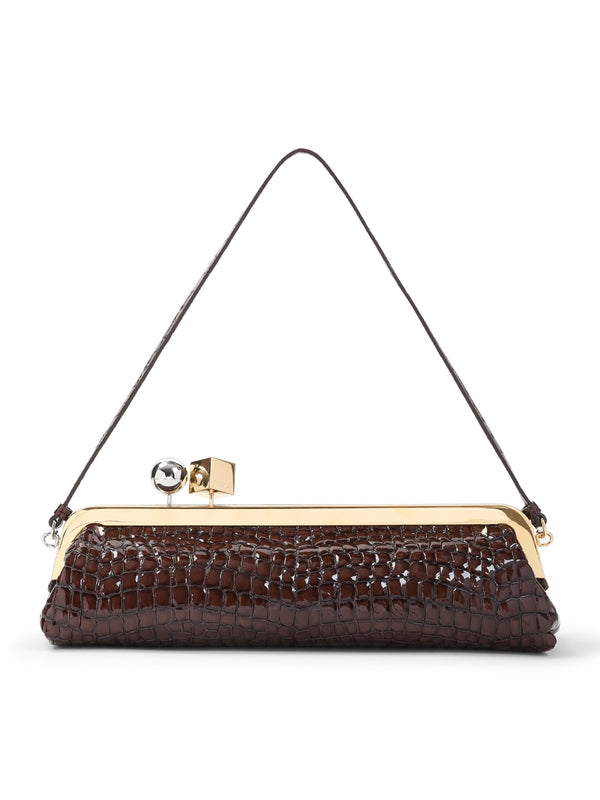 Salon Croco Effect Leather Shoulder Bag